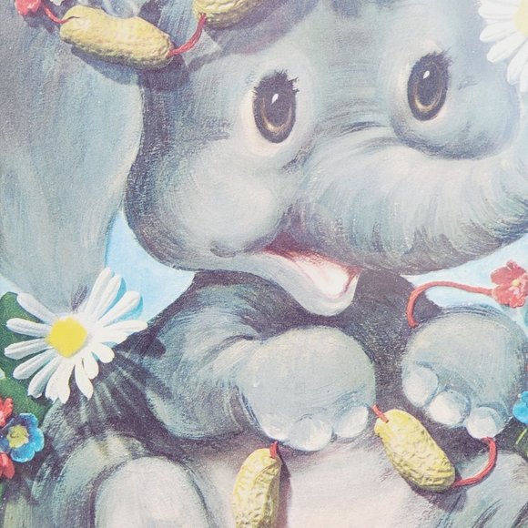 Vintage 1970's Nursery Art Lot Framed Big Animal Elephant & Tiger Kitty - Picture 3 of 13